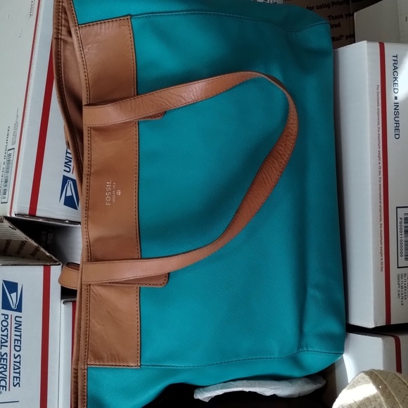 Vintage Fossil Turquoise Totale Bag Leather And Canvas - Picture 3 of 17
